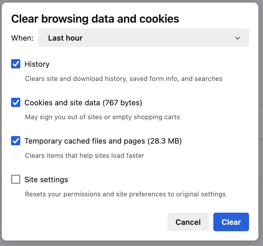  Smodin’s screenshot of clearing cache and browsing data in Mozilla Firefox. 